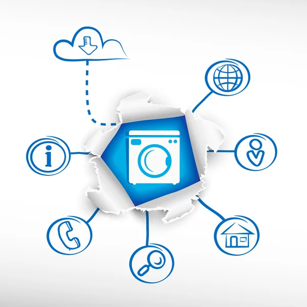 Icône de machine à laver et diagrammes croquis . — Image vectorielle