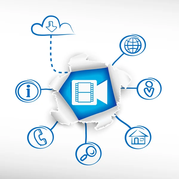 Videokamera-Symbol und Skizzendiagramme. — Stockvektor