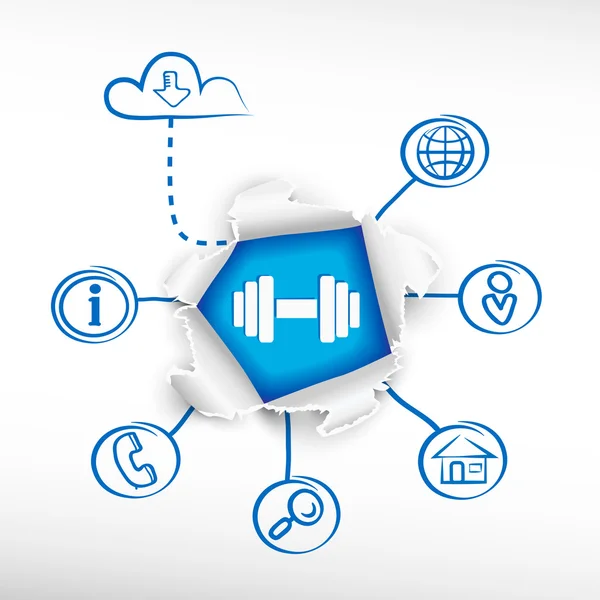 Icône d'haltère et diagrammes croquis — Image vectorielle