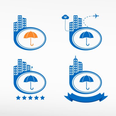 Cityscape arka plan üzerinde şemsiye.