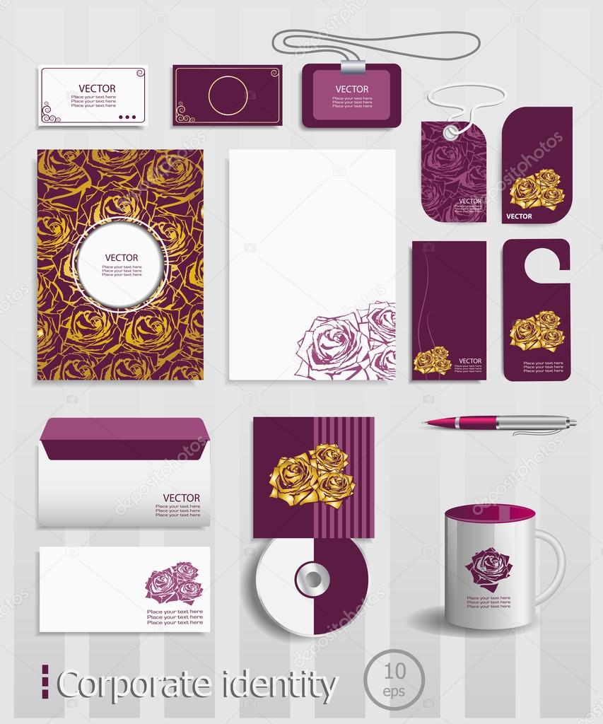 Business cards collection with red roses concept design. 