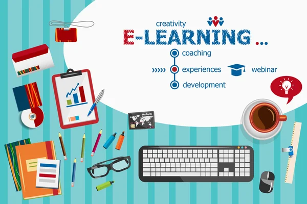 Online-E-Learning-Design und flache Design-Illustrationskonzepte — Stockvektor