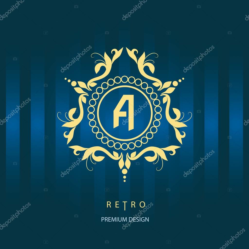 Monogram design elements. Letter A. Calligraphic elegant line art logo design. Vintage Insignia or Logotype. Business label, badgel. Vector illustration