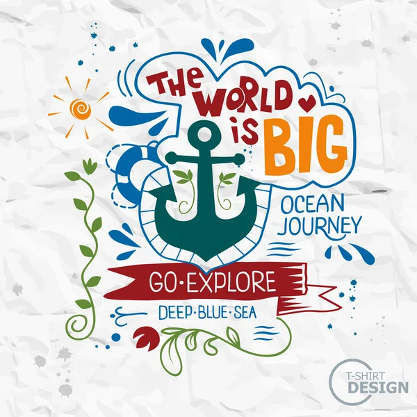 Çapa ve harfler, el çekilmiş renkli vintage etiket.