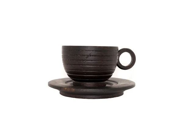 Деревянная чашка кофе с деревянной нижней тарелкой — стоковое фото