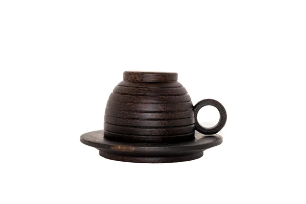 Upprörd trä koppen kaffe med trä bottenplattan — Stockfoto