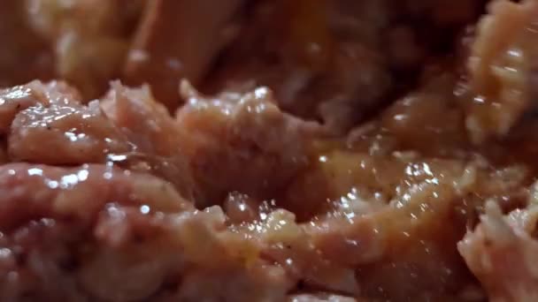 Cuire les mélanges hachés à la main. Farce de viande pour escalopes ou boulettes de viande en acier inoxydable. Le processus de cuisson des escalopes — Video