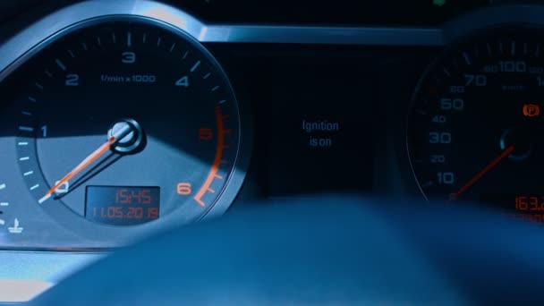 Car dashboard panel indicators. Car details presentation in slowmotion — Stock Video