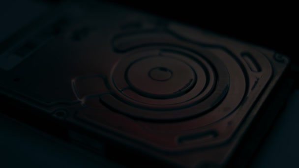 Hard disk drive close up stock footage. Showing the underside of an HDD drive with connections and circuit board — Stock Video