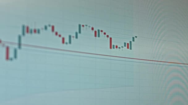 Pantalla con gráfico bursátil. Gráfico de tasa de criptomonedas que muestra datos en línea. Cronograma — Vídeo de stock