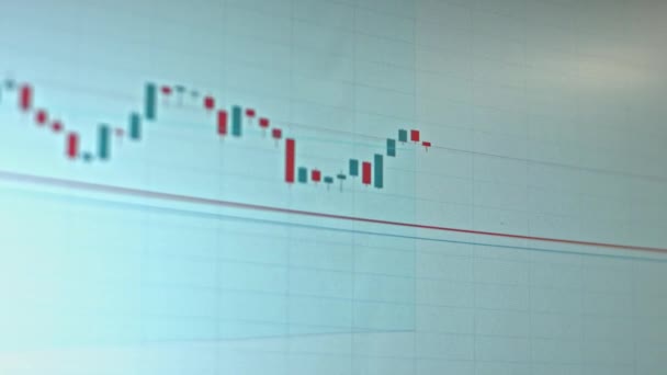 Pantalla con gráfico bursátil. Gráfico de tasa de criptomonedas que muestra datos en línea. Cronograma — Vídeo de stock