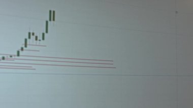 Screen with a stock market data. History of Bitcoin cryptocurrency rate and support lines. Drawing a new support line