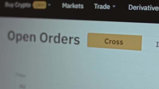 Open orders of buying and selling cryptocurrency on personal account — Vídeo de Stock