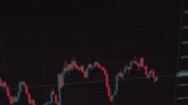 Screen with a stock market graphic. Cryptocurrency rate graphic showing data online. Japanese candlesticks and the volume of cryptocurrency turnover