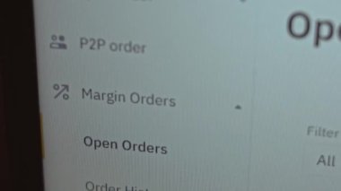 Menu of operating functions on personal account on cryptocurrency excange