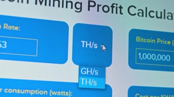 ビットコイン採掘利益計算機。財布を採掘する。毎月の収益。採掘リグの動作とお金を稼ぐ — ストック動画