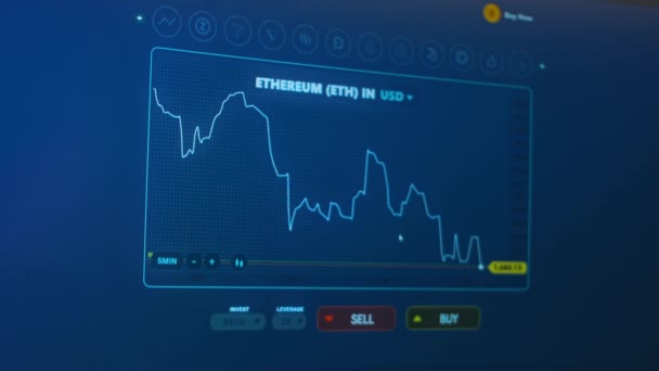 Gráfico de criptomoneda en línea. Citas de etéreo en bolsa. Precio del etéreo en USD — Vídeos de Stock