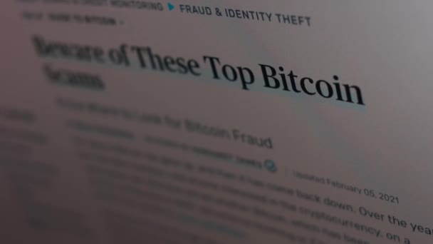 暗号通貨詐欺。ビットコイン詐欺についての情報を得る — ストック動画