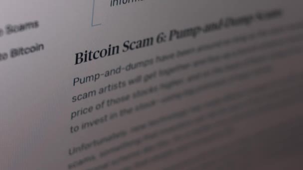 Penipuan Cryptocurrency. Mendapatkan informasi tentang bitcoin scams. Bitcoin scam 6: pump and dump scams — Stok Video