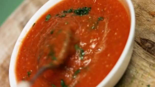 Mescolare la salsa e il prezzemolo fresco tritato in una ciotola. Processo di preparazione della salsa — Video Stock