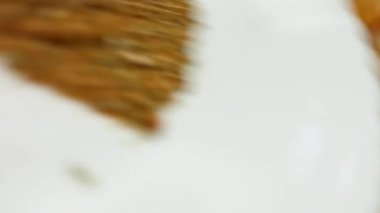 Tabağa taze çiğ tavuk göğsüne Meksika baharatı ekliyorum. quesadillas yapma süreci