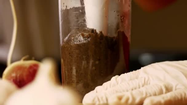 南極料理秘密。キノコレッド大根でサンドイッチを食べます。4kレシピ — ストック動画