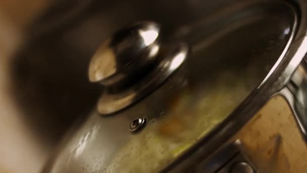 煮蔬菜、胡萝卜、南瓜和洋葱.4k电影胶片配方 — 图库视频影像
