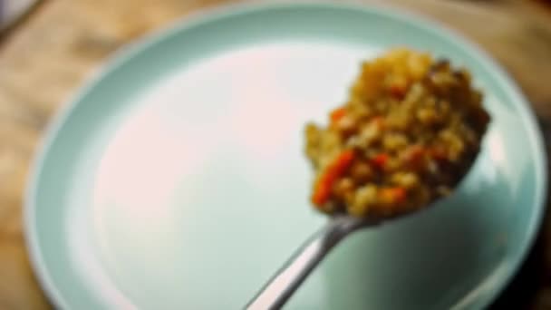 I put the Uzbek pilaf on the plate. Decorate beautifully 4k video — Stock Video