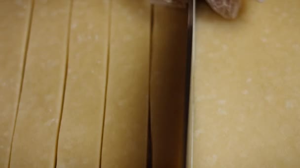 Couper la pâte avec un couteau pour tarte aux bleuets. Vidéo 4k — Video