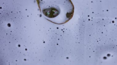 Araba yıkama işlemi, toz ve yapraklarla karıştırılmış köpük zeminde akıyor..