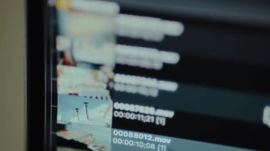 Bilgisayar monitöründeki bir düzenleme yazılımı arayüzündeki video dosyaları.