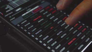 Mevcut piyasa durum alımını gösteren mobil ticaret uygulaması çeşitli para birimi çiftleri ve kripto para birimleri için satıştır.