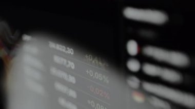Finansal pazar verileri, çeşitli yüzde değişiklikleri ve sayısal değerler, gözlük yoluyla görünüm.