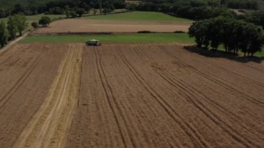 Buğday tarlasının dibindeki bir hasatçıyı takip ediyorum. Ayarlama veya efekt olmadan video.