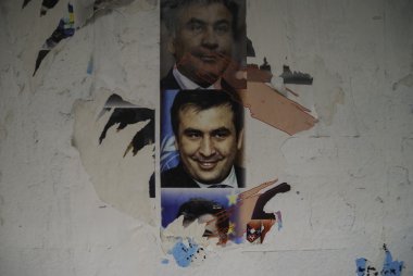 Tbilisi, Georgia. 05 may 2015. A poster of former President Saak clipart