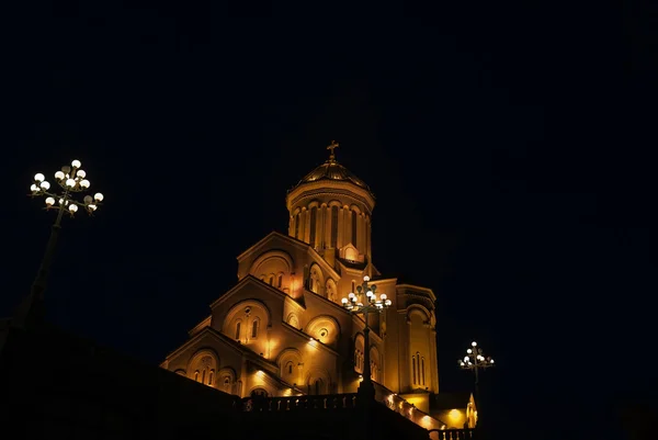 Vue de nuit de la cathédrale de la Sainte Trinité à Tbilissi, Géorgie — Photo