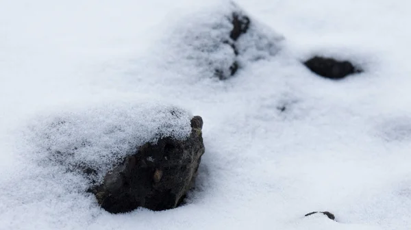 Pedras abaixo de um gorro de neve, neve no inverno — Fotografia de Stock