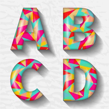 Gölgeler ile hacimsel geometrik İngilizce alfabe. Çokgen geometrisi.