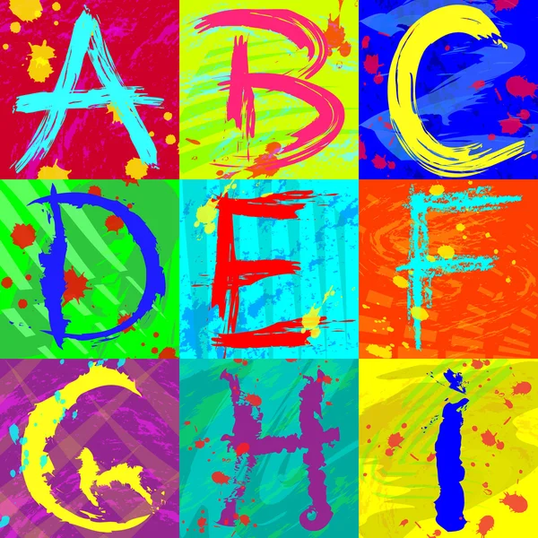 Abstraktní textový efekt v jasných barvách pomocí štětce, sprej, inkoust, grunge. Abstraktní barevné pozadí. — Stockový vektor