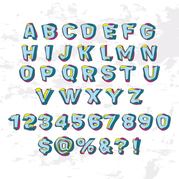 Abstraktní moderní abeceda. Dopisy vrstev různých tvarů a barev. — Stockový vektor