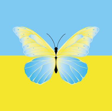 Ukrayna bayrağı üzerinde Kelebek. 