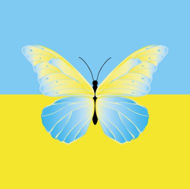 Ukrayna bayrağı üzerinde Kelebek. 