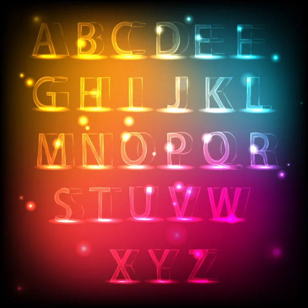 Leuchtendes Alphabet. Neon englische Schrift. — Stockvektor