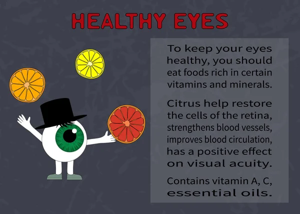 Info about the benefits of citrus for eyesight — Stock Vector