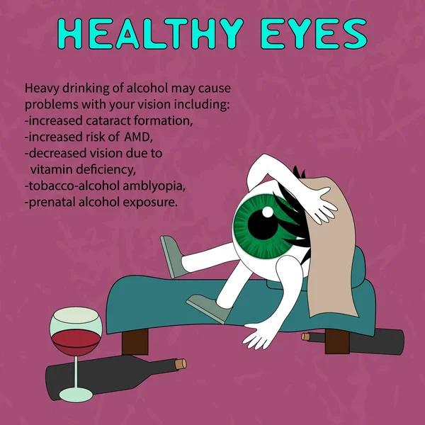 对饮酒对眼睛健康有害. — 图库矢量图片