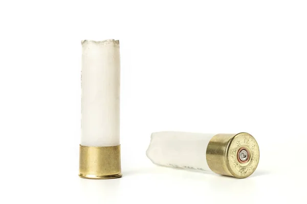 Los Casquillos Escopeta Blanca Calibre Que Han Utilizado Aislados Sobre — Foto de Stock