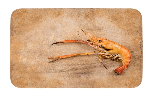 River Prawns Grilled Wood Plank — Stock Photo, Image