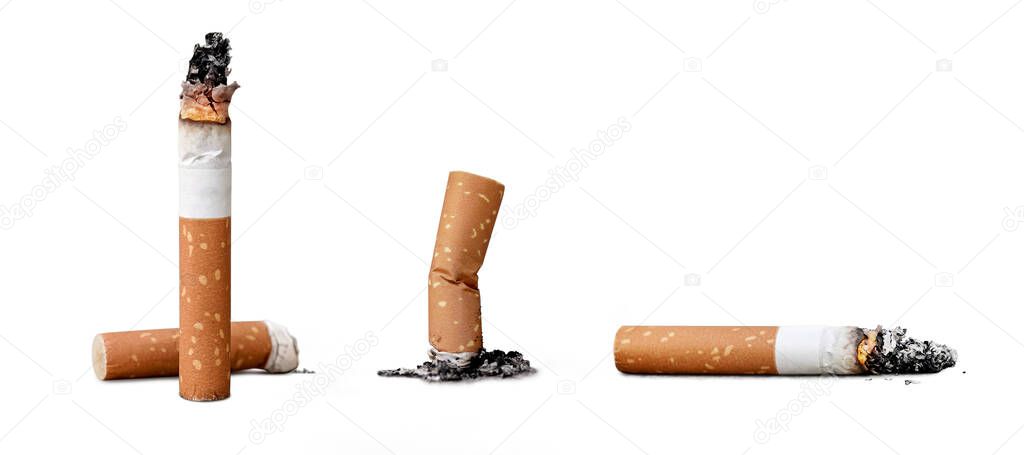 Set Cigarette butts isolated on white background
