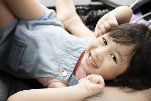 Asiática Sorrindo Menina Feliz Tops Jeans Bib Divertido Conceito Lazer — Fotografia de Stock