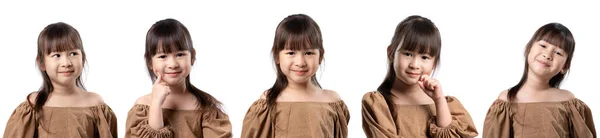 Set Surprised Happy Beauty Asian Little Girl Looking Copy Space — Stock Photo, Image